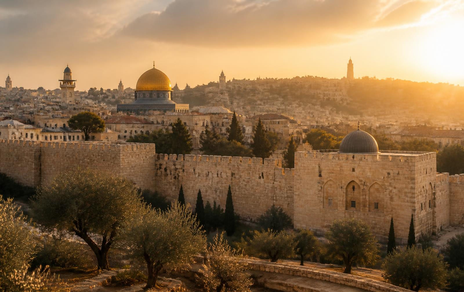 Warm evening light over the old city of Jerusalem