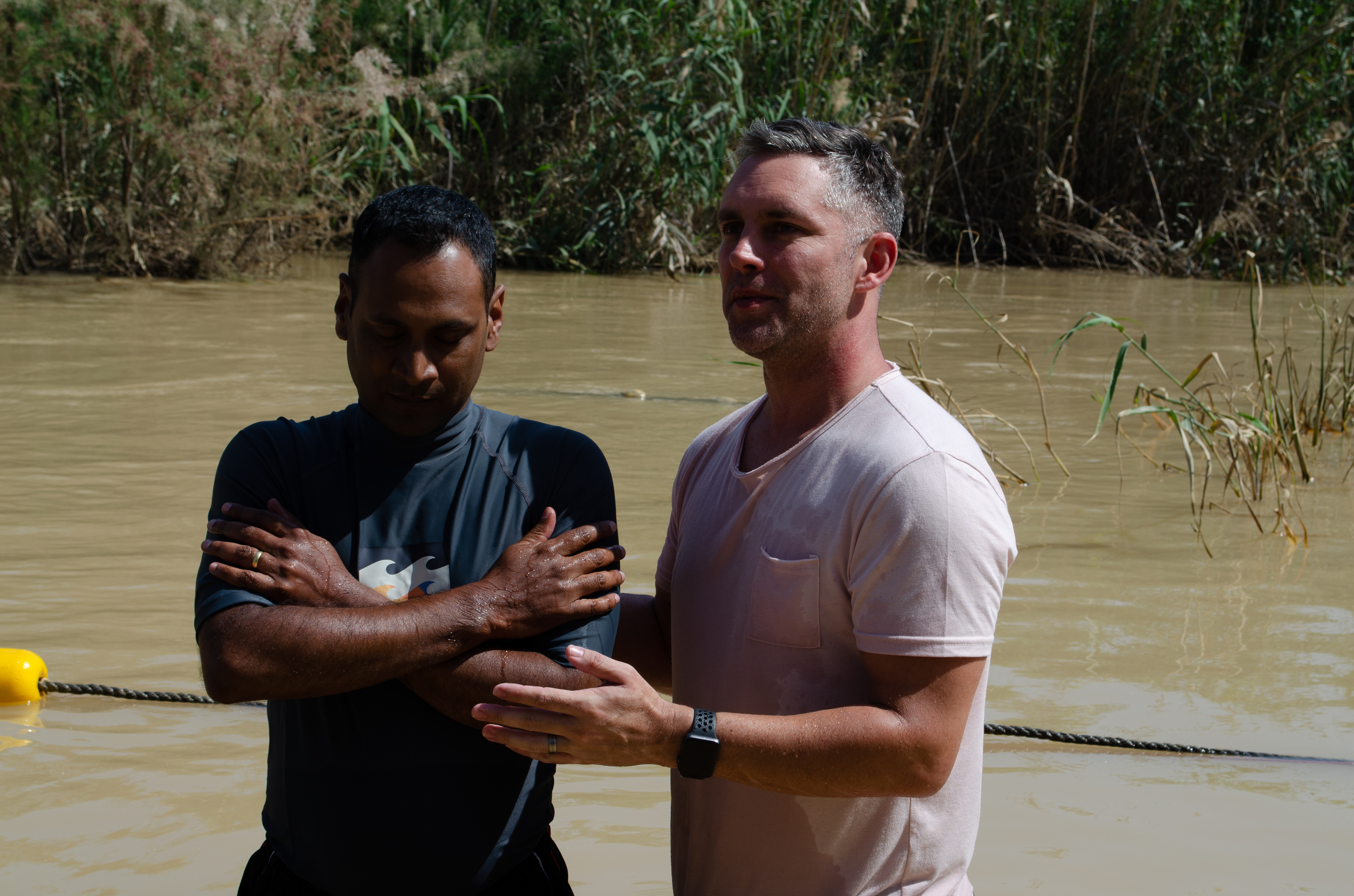 A baptism during an Israel tour